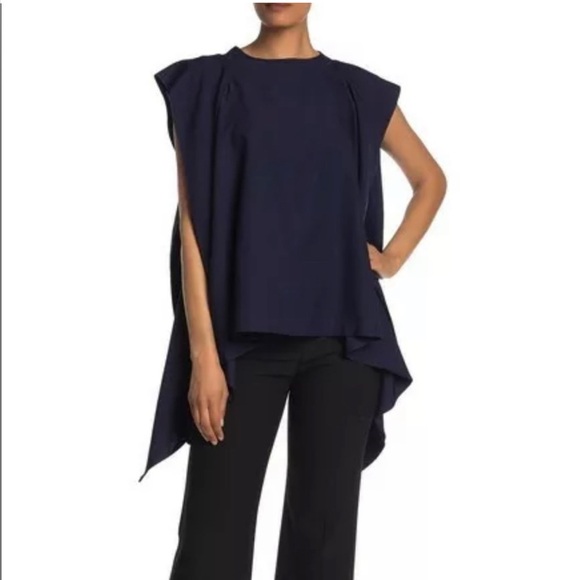 Gracia Tops - EUC Gracia Drapery Sleeveless Out Shell Navy Blue Poncho Top Size Small